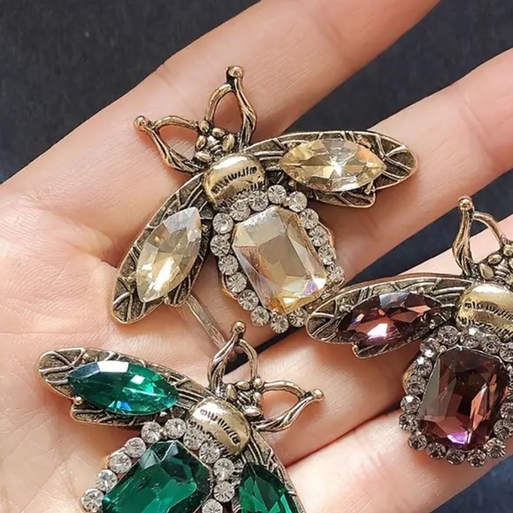 Vintage Boho Style Square Cut Yellow Sapphire Bee Inserts Brooch Pin Elegant - Picture 5 of 5